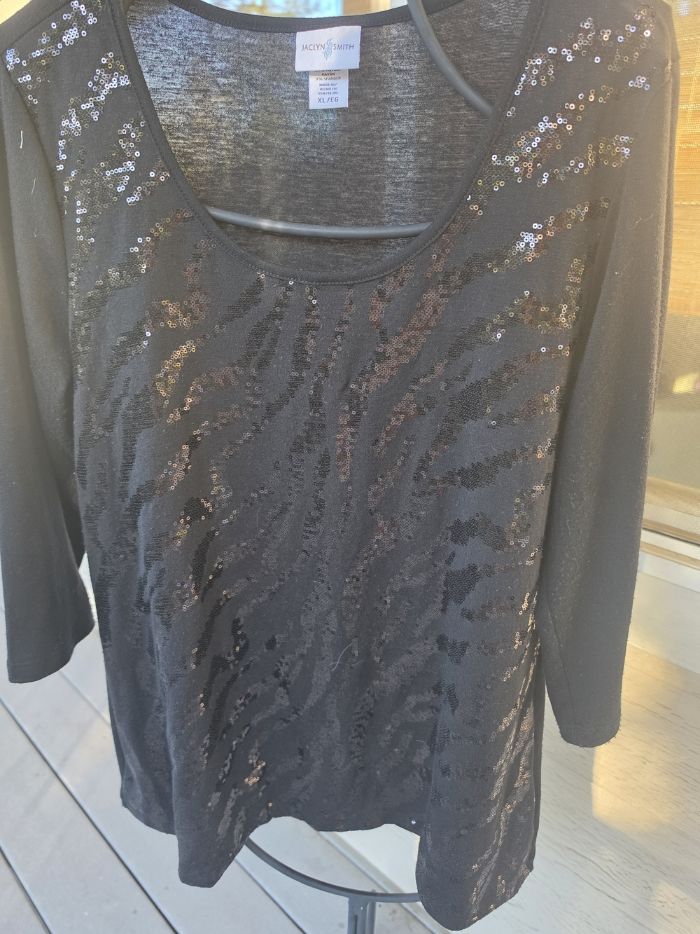 Jaclyn Smith Black Sequin Scoop Neck Women's Top
